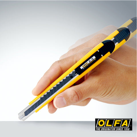 Cúter Olfa A-5 con bloqueo unidireccional, mango ergonómico, con cuchilla ABB de 9 mm