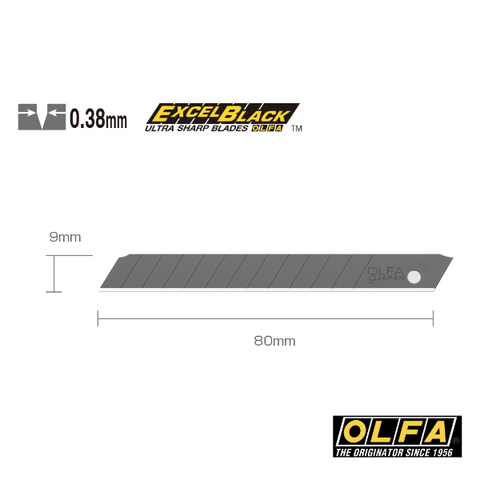 Hojas Olfa ABB-50 de 9 mm Excel Black Ultra (hojas negras) - Paquete de 50