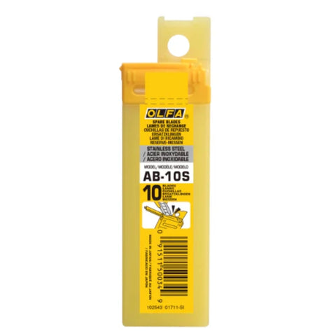 Olfa AB-10S (10 piezas.) - Cuchillas de acero inoxidable - Cuchillas desprendibles de 9 mm, en caja de plástico