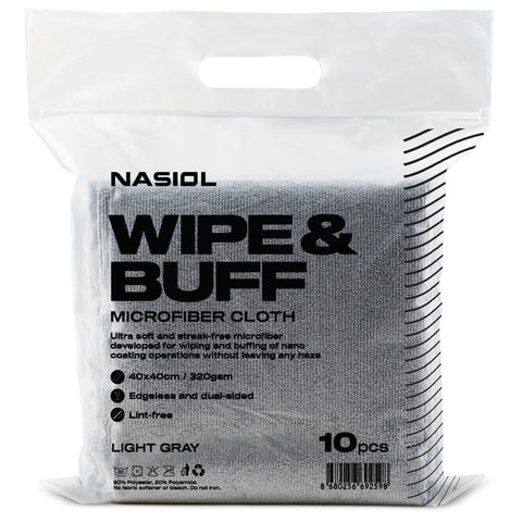 Paños de microfibra Nasiol Wipe & Buff – 10 piezas (gris claro, 40×40 cm, 320 g/m²)